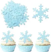 50Pcs Blue Edible Snowflake Cupcake Toppers Snowflakes Cake Topper Decorations for Christmas Winter Holiday Frozen Theme Babyshower Birthday Wedding Party Supplies
