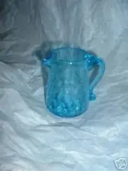 Vintage Minature Crackle Glass Pitcher Blue w applied