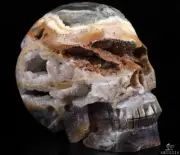 Geode Huge 5.0" Fluorite Carved Crystal Skull, Realistic, Crystal Healing