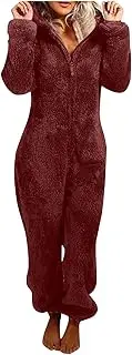 [Generic] Elegant Women Fuzzy Onesie One Piece Pajamas Jumpsuits Fleece Lounge Rompers Plush Hooded Fluffy Winter Sleepwear Warm New