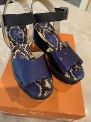 AGL platform patent leather/denim new sandals Size 38.5 made In Italy.
