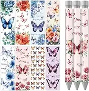 WADORN Flower Butterfly UV DTF Pen Wraps Transfer Sticker, 48 Sheets Vintage Butterfly Waterproof HD Print UV DTF Pen Adhesive Decals Personalized DIY Rub on Transfer Decals for DIY Pencil Crafts
