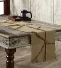 48" Cotton Burlap Natural Rustic Table Runner Tan Reverse Seam Fringed Patchwork