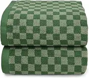 [Jacquotha] Luxury Bath Towels for Bathroom Green Checkered (54x28 Inches) - Cotton Soft Absorbent Shower Towels 2 Pack, Daily Use Lightweigt Towels Quick Dry, Christmas Towels Decorations Gifts
