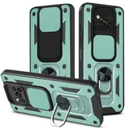2PCS Shockproof Armor Case for Xiaomi POCO X3 Pro Ring Stand Push Pull Camera Protection Phone Cover for POCO X3 Pro - Green POCO X3 Pro