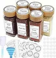 Lfdlmj Glass Spice Jars with Bamboo Lids, 4oz Square Containers Seasoning Glass Spice Storage Bottles with Bamboo Airtight-Blank & Printed Labels, Shaker Lids