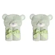2x Ollie & Paige Kids/Children Hooded Bath Towel/Wrap Blake The Bear Green