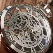 Men's Hollow Roman Number Case Skeleton Dial Hand-Wind Mechanical Pocket Watch