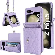 XIMAND for Samsung Galaxy Z Flip 5 Accordion Crossbody Wallet Case, 4 Card Slots, RFID Blocking, and Adjustable Strap - Stylish and Versatile Accessory for The Modern, Chic Woman (Purple)