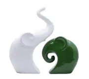 Charm Elephant Couple | Piano Finish Handcrafted Polyresin Sculptures | 2 White