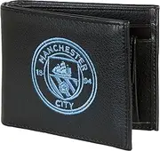 Manchester City FC Official Soccer Crest Embroidered PU Leather Wallet (One Size) (Black), Black