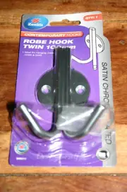 Zenith Contemporary Robe Hook Twin 100mm Satin Chrome Plated, Box of 6 NOS