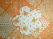 Vtg Cotton Bend Fabric Faux patchwork Orange Calico 45" x 2.75 Yds + Tail