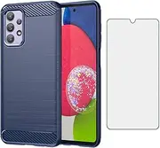 [Asuwish] Phone Case for Samsung Galaxy A23 5G/4G with Tempered Glass Screen Protector Cover and Cell Accessories Protective Slim Thin Silicone Soft TPU Gaxaly A 23 23A 6.6 Carbon Fiber Women Men Blue