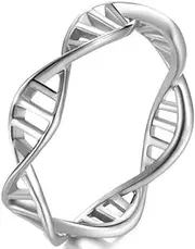 Stainless Steel DNA Molecule Double Helix Structure Wedding Promise Statement Anniversary Ring