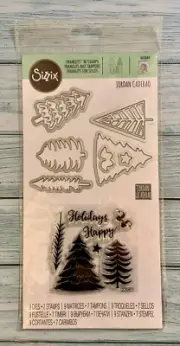 SIZZIX #663684 “WINTER TREES” HOLIDAYS CLEAR STAMPS & FRAMELIT DIES NEW!