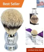 Parker 100% Silvertip Badger Bristle Shaving Brush–Chrome Handle with 3-Band-...