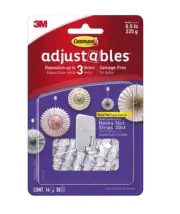 3M Command Adjustables Clear Repositionable 14 Hooks 30 Strips, Up To 0.5lb