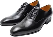 [Generic] Formal Loafer Shoes for Men Pointed Toe Lace Up Hand-Painted Top Layer Decorate Leather with Low Heel Low Top for Meeting Genuine Leather Dress Shoes for Men