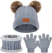 [MJIYSGS] kids Hat Scarf Gloves Set, 3 In 1 Winter Pom Pom Hat Scarf Gloves Set for Girls Boys, Thermal Knit Thick, Kids Winter Warm Beanie Hat Scarf Gloves Set for 1-5 Toddler Outdoor Activities