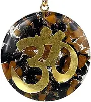 [Raum der Stille] Orgone Pendant OM, Size of Pendant 4 cm x Approx. 0.7 cm, with 1 m Wax Cord of 1 mm Thickness, in Small Box with 5 Language Folder and Brocade Bag, Various Designs