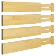 4 pcs 3" High Bamboo Drawer Dividers Adjustable Drawer Organizer Expandable D...