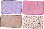 Generic 4pcs Pet Blanket Soft Fleece Dog Cat Sleep Mat with Paw Print Pattern Dual Sided Cozy Blankets for Home Car and Outdoor Use Lint Design