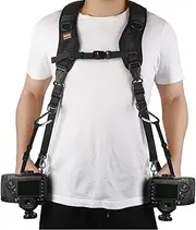 ztowoto Double Shoulder Camera Strap Harness Quick Release Adjustable Dual Camera Tether Strap with Safety Tether and Lens Cleaning Cloth for DSLR SLR Camera