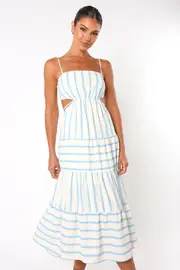 [PUP8] Evelin Midi Dress - Blue Stripe XS Blue