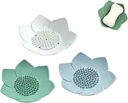 PLAYTHROUGH Soap Dishes 3 Pack, Silicone Petal Soap Case Holder for Bathroom Kitchen, White Grey Green