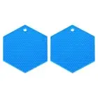 2 Pcs Silicone Trivet Mats, Hexagon Silicone Pad Hot Pad, Blue