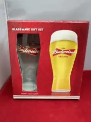 Budweiser Glassware Gift Set Beer 2 - 16 Oz. Glasses New In Box