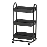 Storage Trolley Kitchen Cart 3 Tiers Rack Shelf Organiser Wheels Black