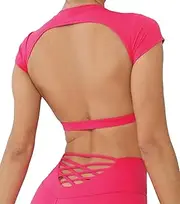 [Adigau] Women's Yoga Crop Top Backless/V-Neck Sport Vest Padded Gym Top for Ladies Going Out Sport Top Stretchy Cropped Vest Gym Running Workout Yoga Tops Slim Fit Short Sleeve Tops Size of S,M,L
