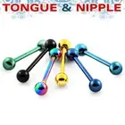 1pc. 14G Anodized 316L Surgical Steel Nipple Ring & Tongue Ring Barbell