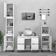 3 Piece Bathroom Furniture Set in White - Engineered Wood Vanity Sink Cabinet with Metal Feet, Floating Console, and Wall Mount - Modern 36inch Design for Organizing Accessories in Style
