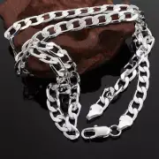 New Sterling Silver Thick Solid Men's Figaro Chain Necklace Bracelet 8mm