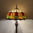 Tiffany Style Floor Lamp Stained Glass Red Tulip Flowers LED Bulb 64"H*16"W*16"D
