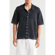 Corridor Acid Wash Pointelle Polo Top in Black at Nordstrom, Size Small