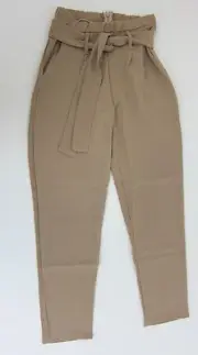 Boohoo Lara Belted Woven Trouser Pants - US 4 - Camel - NWT