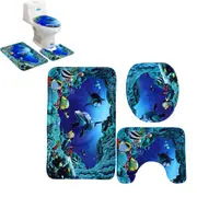 3Pcs Non Slip Rug Bath Mat Bathroom Contour Toilet Seat Lid Cover Set