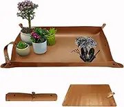 Portable Waterproof Leather Plant Transplanting Mat for Indoor Succulent Potting & Soil Change, 30" X 18", Brown