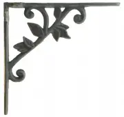 Decorative Cast Iron Wall Shelf Bracket Brace Vine & Leaf Verdigris 8.375" Deep