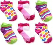 [Jefferies Socks] Baby Girls' Dots Color Block Stripes Low Cut Socks 6 Pair Pack
