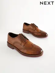 Tan Brown Wide Fit Leather Contrast Sole Chunky Brogues Shoes (AN2179) | $124
