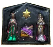 VTG Krebs Manger Hand Blow Nativity Set Glass Ornament Marshall Fields 4 PC NIB