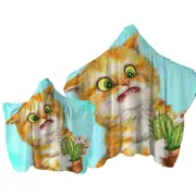 Funny Ginger Cat Playing with a Cactus Towel with Hood