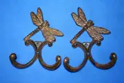 Dragonfly Coat Hooks Vintage Look Cast Iron 6", Entryway Hallway Decor, H-59