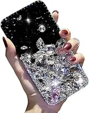 LCHDA Bling Diamond Case for Samsung Galaxy A51, Glitter Clear Crystal Rhinestone Full Diamonds Luxury Sparkle Transparent Bumper Women Girls Protective Case Cover for Samsung Galaxy A51-White&Black