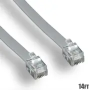 14FT RJ11 6P4C STRAIGHT 4 Conductor Flat Silver Phone Line Cable Cord for Data